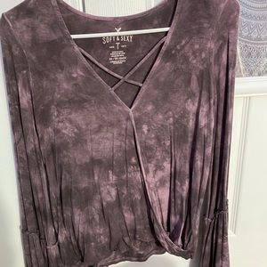 dark plum tie dyed long sleeve flown shirt